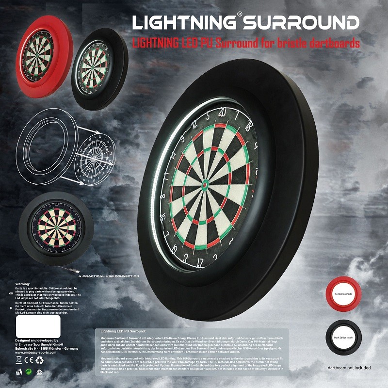 Licht und Auffangring für Bristle Dartboard (LED/ PU Ring-Schwarz)